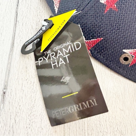 New PETER GRIMM Unisex Blue Red Stars Patriotic THE PYRAMID Hat Paper Chin Strap - Picture 9 of 9